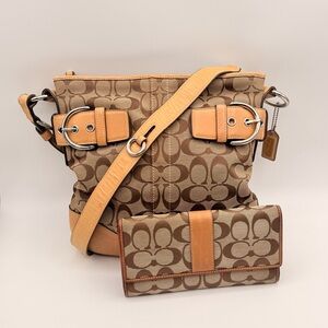 Coach Signature Canvas Crossbody Bag & Wallet Set Brown Tan Leather Y2K Vibes